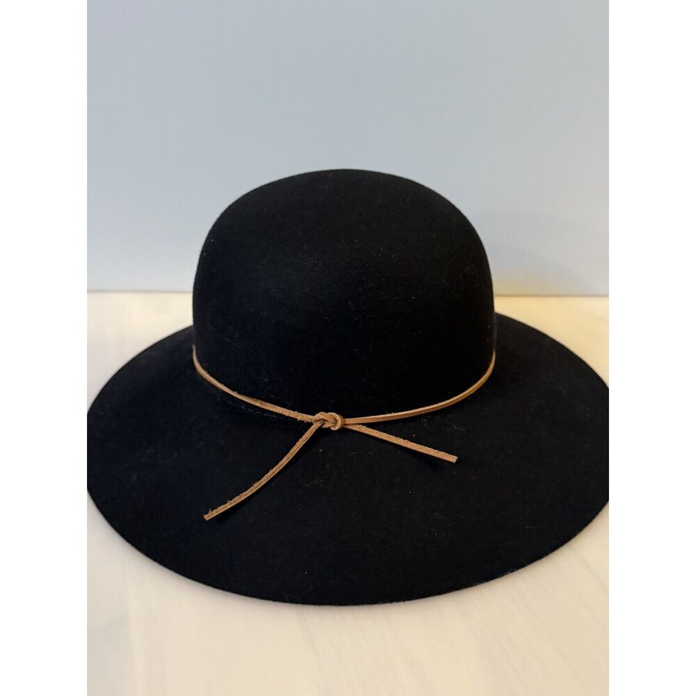 PHENIX Round Crown Fedora 100% Wool Hat Wide Brim Black OS Boho Chic Hat